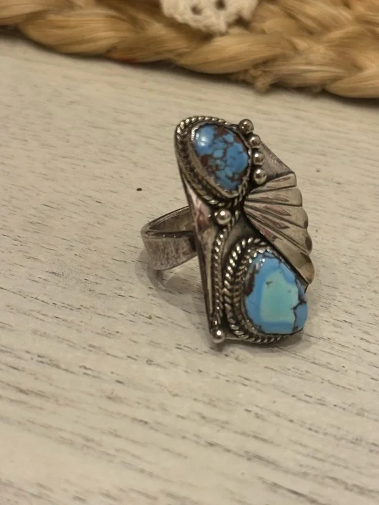 GOLDEN HILLS TURQUOISE 925 STERLING SILVER ADJUSTABLE RING - Picture 14 of 17